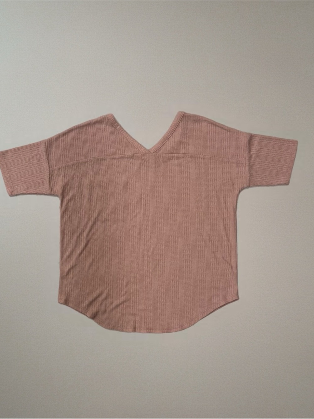👚 Pink Rose Short Sleeve Waffle Knit Top w/ Pocket~Women’s Large~Dusty Pink - Picture 4 of 9
